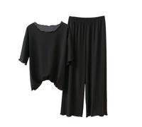Ensemble De Pyjama Femme Coton D'été Pyjama Femme Chemise De Nuit Manches Courtes Et 3/4 Pantacourt Tenue D'intérieur Cotton 2 Pièces Respirant Léger Et Confortable Sleepwear D'intérieur