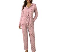Ensemble de Pyjama Femme Cotton Femmes Casual Bouton Plaid Imprimer Deux Pièces À Manches Longues Pyjamas Pyjamas Costume Pyjama Sexy Femme Ete Pyjama Une Piece Femme Sexy (I, L)