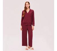 Ensemble de pyjama femme Noël & Nouvel An, style élégant bleu avec dentelle, 100 % pur coton doux, Top boutonné et pantalon, tenue d'intérieur aérée L,M,S,XL,XS,XXL,XXS,XXXL,XXXXLUnicoloreÉtoffe