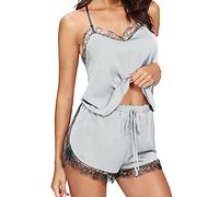 Ensemble de Pyjama Femme Pyjashort vêtement de Nuit de Dentelle sans Manche débardeur et Short Lingerie Sexy avec col en V Nuisett en Modal Nightdress Grande Taille