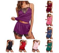 Ensemble de Pyjama Femme Satin - Lingerie Sexy Vêtements de Nuit Court pour Elle 2 Pièces Vêtements de Nuit en Satin Pyjama
