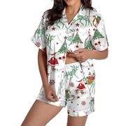 Ensemble De Pyjama Femme Short Combinaison Pyjama pour Femme en Satin De Soie Imprimé Graphique Vêtements Nuit Mignons Boutons Manches Robe Noire Grande Taille Clear L