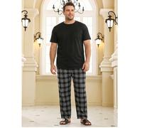 Ensemble de pyjama grande taille pour hommes, T-shirt à manches courtes de couleur unie + pantalon long à carreaux noirs, design amusant, convient pour les loisirs à la maison 1XL,2XL,3XL,4XL,5XL,6XLC