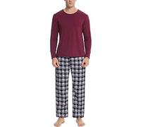 Ensemble De Pyjama Homme Coton Hiver Long Pyjama Carreaux, DéContracté Doux Et Confortable VêTements De Nuit avec Poches LatéRales Col Rond Manches Longues Maison De Tous Les Jours