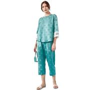 Ensemble de pyjama jacquard en soie pour femme, à pois avec motif Cheongsam à manches 3/4, vêtements de détente et de nuit en bleu gris, multicolore, L