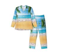 Ensemble de pyjama motif drapeau britannique pour homme, pyjama doux à manches longues et pantalon long avec poches, ensemble décontracté et ample, Feuilles de palmier océan, mer, plage, XL