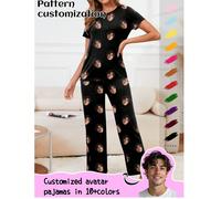 Ensemble de pyjama personnalisé pour femme, personnalisé avec un animal de compagnie, un portrait ou un design d'icône, idéal pour un cadeau de vacances ou pour un meilleur ami. Coloré, mignon, adorab