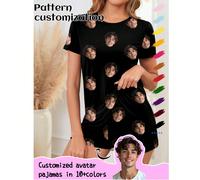Ensemble de pyjama personnalisé pour femme Printstory, avec des designs de grands portraits uniques, personnalisé avec les visages du couple, thème festif, chien, coloré, mignon, adorable, sobre, drôl