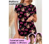 Ensemble de pyjama personnalisé Printstory, original et unique avec photos de portrait, remplacement de visage de couple, thème de vacances, tenue du Nouvel An, pour la famille L,M,S,XL,XS,XXL,XXSTiss
