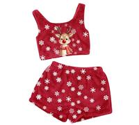 Ensemble de Pyjama Polaire Femmes Vêtements de Nuit 2 Pièces Sexy Lingerie Peluche Camisole Crop Top et Short