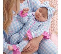 Ensemble de pyjama pour bébé fille, mignon et décontracté, en tricot à carreaux avec motif nœud papillon et volants, manches longues 6-9M,9-12M,12-18M,18-24M,2-3Y,3-6MCarreauTissu tricoté