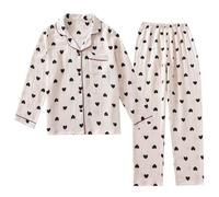 Ensemble de pyjama pour femme avec imprimé cœur d'amour - Haut confortable et respirant à manches longues - Pantalon - Vêtement d'intérieur - Pyjama sexy pour femme - Chemise de nuit à manches