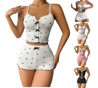 Ensemble de pyjama pour femme avec nœud papillon, vêtements de nuit mignons pour femme, ensemble de pyjama d'été sans manches, doux et élégant, vêtements de nuit confortables, légers, adorables