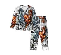 Ensemble de pyjama pour femme avec poches - Quatre chevaux qui courent - Confortable - Long - Ensemble de pyjama 2 pièces pour femme, Noir , M
