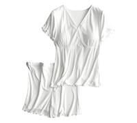 Ensemble de pyjama pour femme - Doux et confortable - Pyjama de maternité pour les mères allaitantes - Vêtement de détente post-partum avec soutien-gorge intégré, Blanc., XXL