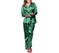 Ensemble de Pyjama pour Femme en Satin Set Pyjama Femme Ensembles De Pyjamas Femme en Satin Vêtements De Nuit Imitation Soie 2 Pièces à Manches Longues pour Toutes Les Saisons Homewear Boutonné