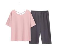 Ensemble de Pyjama pour Femme - Ensembles de Pyjama pour Femmes Col Rond Vêtements de détente Doux Ensemble de Pyjama d'été à Manches Courtes Vêtements de Nuit d'été Pijamas au Genou Lady Lo