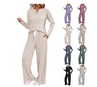 Ensemble de pyjama pour femme grande taille, ensemble de pyjama à bouton 1/4, vêtements de nuit thermiques décontractés, vêtements de nuit polyvalents, doux, confortables, couleur unie, vêtements de