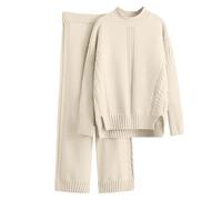 Ensemble de pyjama pour femme - Haut et bas - Vêtements de nuit confortables pour l'automne et l'hiver - Couleur unie - Manches longues - Col roulé - Pantalon large - Version ample - Ensemble de