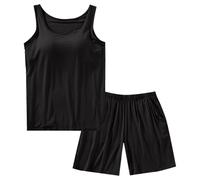 Ensemble de pyjama pour femme sans manches avec débardeur et short avec poches, ensemble de pyjama caraco avec coussinets de poitrine, doux et confortable, coupe ample, ensemble de pyjama deux pièces