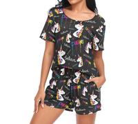 Ensemble de pyjama pour femmes Laprad, doux, à manches courtes, 2 pièces, vêtements de nuit pour la détente, ensemble de pyjama avec poches, M