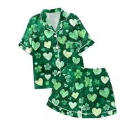 Ensemble de pyjama pour fille sur le thème de la Saint-Patrick, haut à manches courtes avec short assorti, vêtements de nuit deux pièces confortables pour les célébrations festives et les nuits