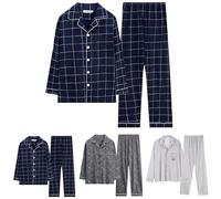 Ensemble de pyjama pour homme en coton à manches longues avec poches de poitrine - Coupe ample classique avec taille élastique, I, 4XL