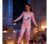 Ensemble de pyjama pour préadolescentes qui brille dans le noir, avec un Top imprimé de groupe de filles et un legging imprimé d'étoiles et de cœurs, coupe ajustée, il est recommandé de prendre une ta