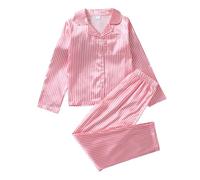 Ensemble de Pyjama rayé en Satin à Manches Longues boutonné pour garçons et Filles, Haut d'automne avec Pantalon, Costume avec Poches