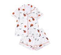 Ensemble de pyjama short d'Halloween pour femme en satin de soie boutonné, ensemble de vêtements de détente pour Halloween, fantôme, chemise de nuit, ensemble de pyjama assorti à boutons, ensemble de
