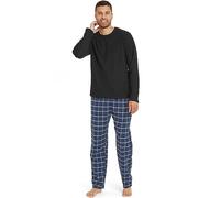 Ensemble de pyjama Snuggaroo pour homme en polaire douce avec haut à manches longues et bas à carreaux, noir/bleu marine, M