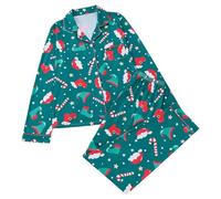 Ensemble de pyjama tendance pour femmes pour des nuits confortables d'Halloween Vêtements de nuit élégants avec imprimé cardigan, chemise à manches courtes et pantalon long, vêtements de détente