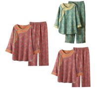 Ensemble de pyjama traditionnel chinois Hanfu pour femme - Vêtements de nuit japonais en jacquard tissé - Ensemble de pyjama kimono à manches 3/4 - Coupe confortable - Ensemble de loisirs, Vert, L