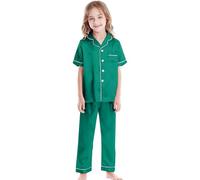 Ensemble de Pyjama Unisexe à Manches Longues en Satin pour garçons et Filles - Pyjama en Soie à Manches Courtes - 2 pièces - Vêtements de Nuit - Pantalon Long - Col boutonné - Robe de Souris