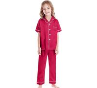 Ensemble de Pyjama Unisexe à Manches Longues en Satin pour garçons et Filles - Pyjama en Soie à Manches Courtes - 2 pièces - Vêtements de Nuit - Pantalon Long - Col boutonné - Robe de Souris