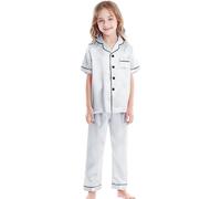 Ensemble de Pyjama Unisexe à Manches Longues en Satin pour garçons et Filles - Pyjama en Soie à Manches Courtes - 2 pièces - Vêtements de Nuit - Pantalon Long - Col boutonné - Robe de Souris