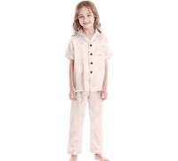 Ensemble de Pyjama Unisexe à Manches Longues en Satin pour garçons et Filles - Pyjama en Soie à Manches Courtes - 2 pièces - Vêtements de Nuit - Pantalon Long - Col boutonné - Robe de Souris