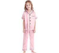 Ensemble de Pyjama Unisexe à Manches Longues en Satin pour garçons et Filles - Pyjama en Soie à Manches Courtes - 2 pièces - Vêtements de Nuit - Pantalon Long - Col boutonné - Robe de Souris