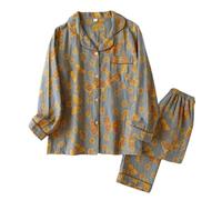 Ensemble de pyjamas 2 pièces pour femme - Vêtements de nuit brodés floraux vintage col V à boutons et pantalon, tenue d’intérieur ample et décontractée en mousseline de coton douce pour des nuits de