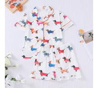 Ensemble de pyjamas à manches courtes pour préadolescentes, nouveau design abstrait léger d'été avec imprimé mignon de chiot, polo col et short ample à taille élastique, doux et respirant, tenue de dé
