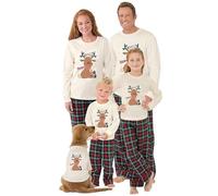 Ensemble de pyjamas de Noël assortis pour la famille - Pyjamas de Noël à carreaux pour couples, adultes, enfants et chiens, beige, L