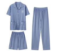 Ensemble de Pyjamas en Coton 3-Pcs pour Hommes Taille Plus Bouton vers Le Bas Vêtements de Nuit Short à Manches Courtes Pjs Set L-5XL,501,3XL