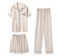 Ensemble de Pyjamas en Coton 3-Pcs pour Hommes Taille Plus Bouton vers Le Bas Vêtements de Nuit Short à Manches Courtes Pjs Set L-5XL,503,5XL