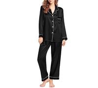 Ensemble de pyjamas en coton pour femme, pyjamas en coton pour dames avec manches longues pour la nuit, ensembles de pyjamas à manches longues, haut à col rond et style pull et pantalons à carreaux
