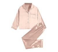 Ensemble de Pyjamas en Satin pour Filles 2Pj vêtements de Nuit en Soie boutonnés vêtements de Nuit pour Adolescents Robe pour pour Fille Invité Robe Petites Filles