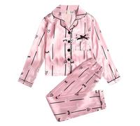 Ensemble de Pyjamas en Satin pour Filles 2Pj vêtements de Nuit en Soie boutonnés vêtements de Nuit pour Adolescents Robe Pull Fille Jupon Robe Fille Robes Filles Longues z27