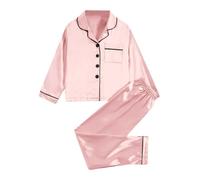 Ensemble de Pyjamas en Satin pour Filles 2Pj vêtements de Nuit en Soie boutonnés vêtements de Nuit pour Adolescents Robe pour pour Fille Invité Robe Fille 8 Ans Printemps