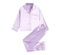 Ensemble de Pyjamas en Satin pour Filles 2Pj vêtements de Nuit en Soie boutonnés vêtements de Nuit pour Adolescents Robe pour pour Fille Invité Robe Petites Filles
