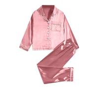 Ensemble de Pyjamas en Satin pour Filles 2Pj vêtements de Nuit en Soie boutonnés vêtements de Nuit pour Adolescents Robe pour pour Fille Invité Robe De Princesse Fille 2 Ans