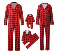 Ensemble de Pyjamas Noël Famille Pyjamas à Deux Pièces Set Barboteuse avec Plaid Imprimé Wapiti Tenue Vêtements de Nuit Toute la Famille Sleepwear Pjs Set Déguisement Mère Noël Femme (Rouge-2,M)